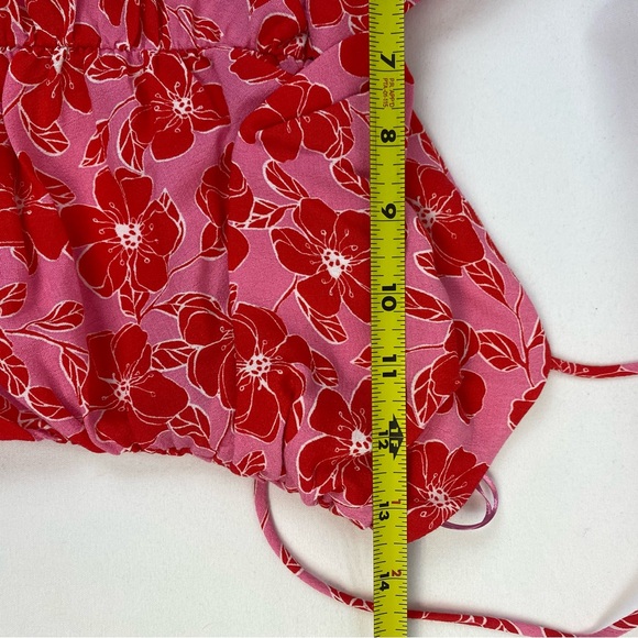 Zara Draped Mini Dress Pink & Red Barbiecore Floral Ruched Sleeveless Size XS - Picture 9 of 11
